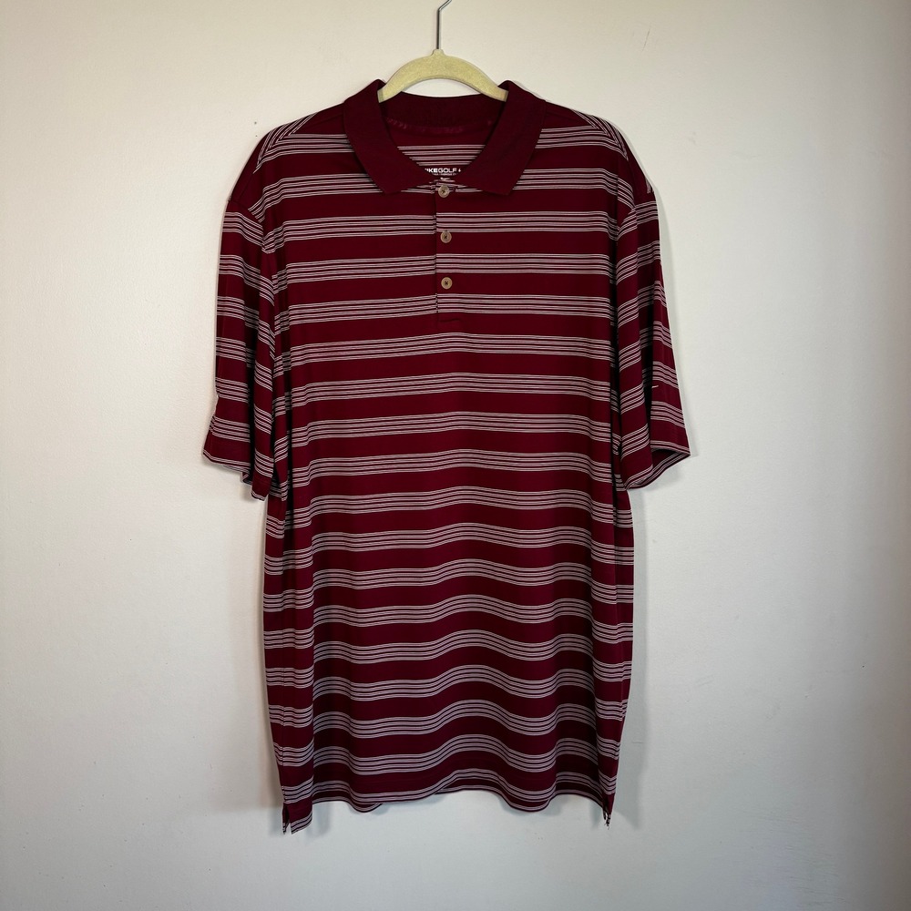 Nike Golf Dri-FIT Polo Shirt Mens XL Burgundy Maroon SEC Striped Short Sleeve